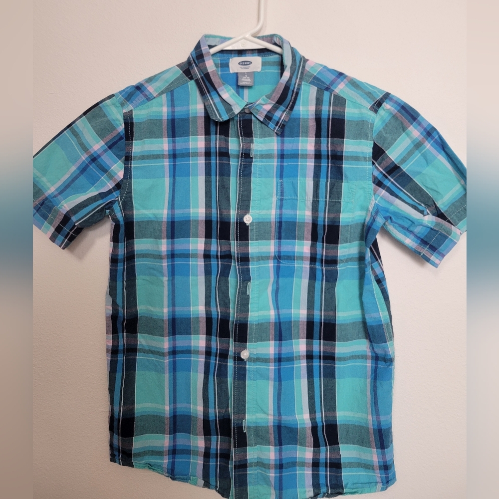 Boys Old Navy Size Large Blue Plaid Button Down Shirt